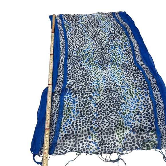 Lightweight Blue & Green Animal Print Sheer Scarf/Shawl With Fringe - Picture 5 of 8